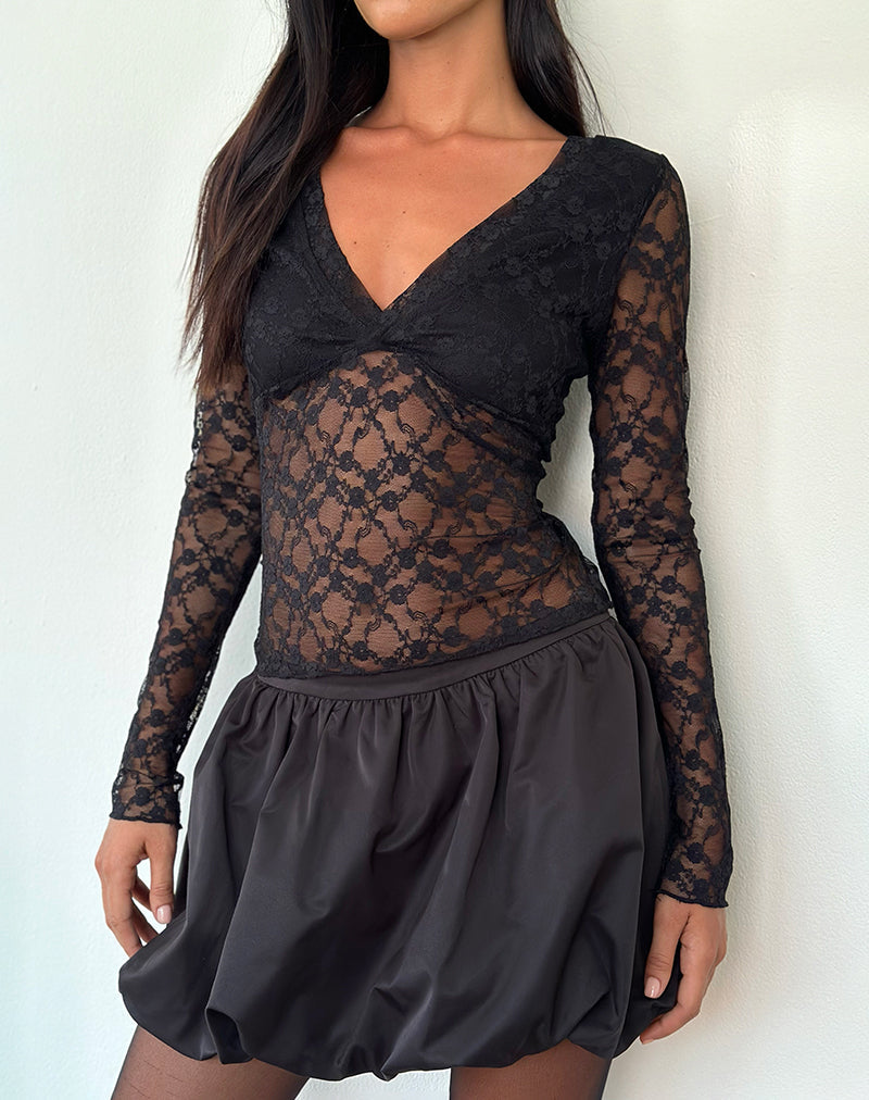 Image de Fiore Long Sleeve Top in Black Canina Rose Lace
