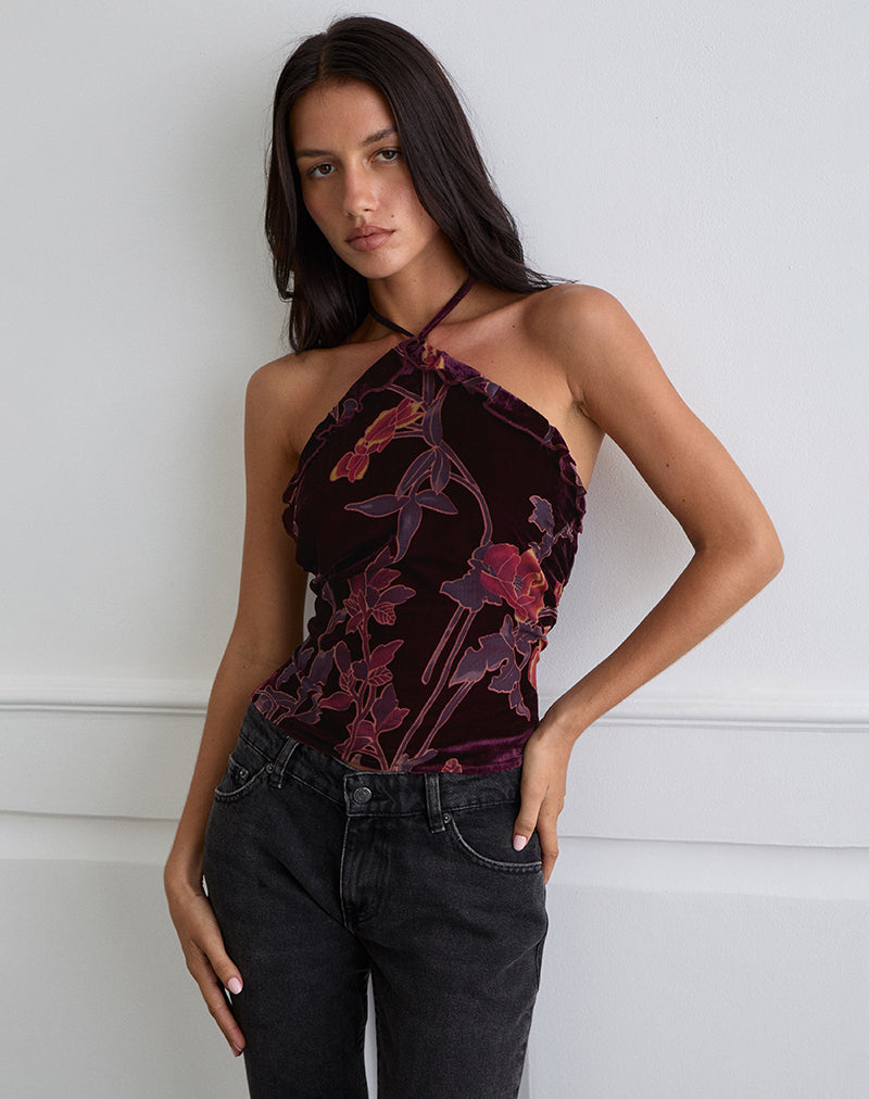 Image de Fiorella Top in Floral Devore Burgundy
