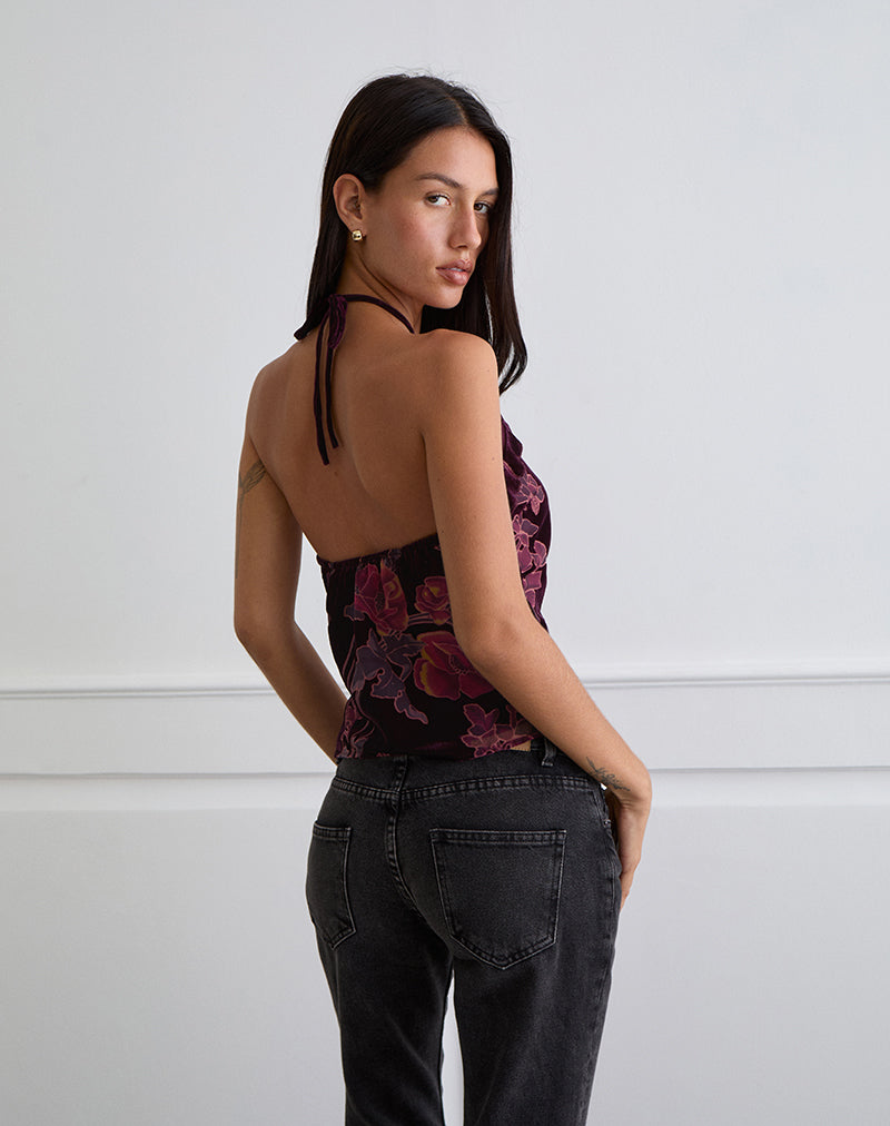 Image de Fiorella Top in Floral Devore Burgundy