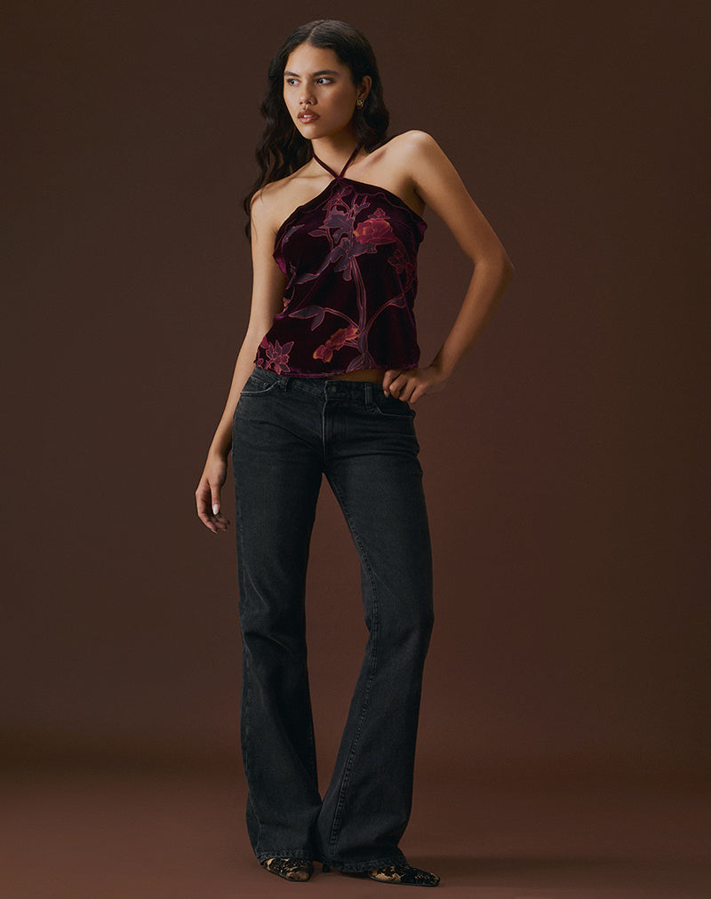 Image de Fiorella Top in Floral Devore Burgundy