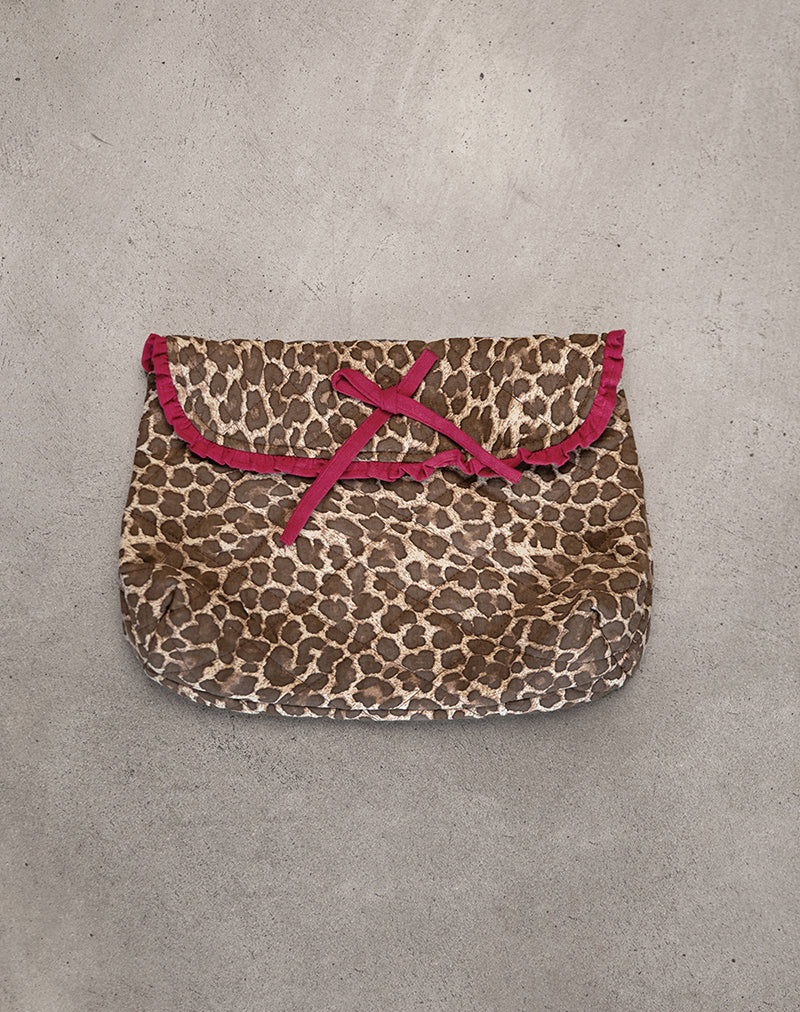 Trousse de maquillage pliable en léopard avec nœud volant rouge