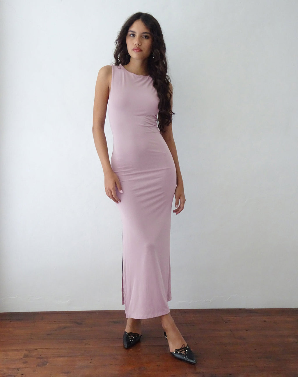 Robe longue Flo en mauve clair fluide