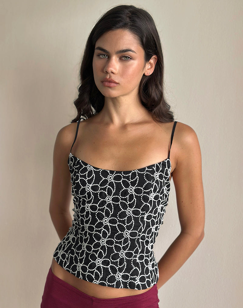 Image de Florina Cami Top in Embroidery Flower Black