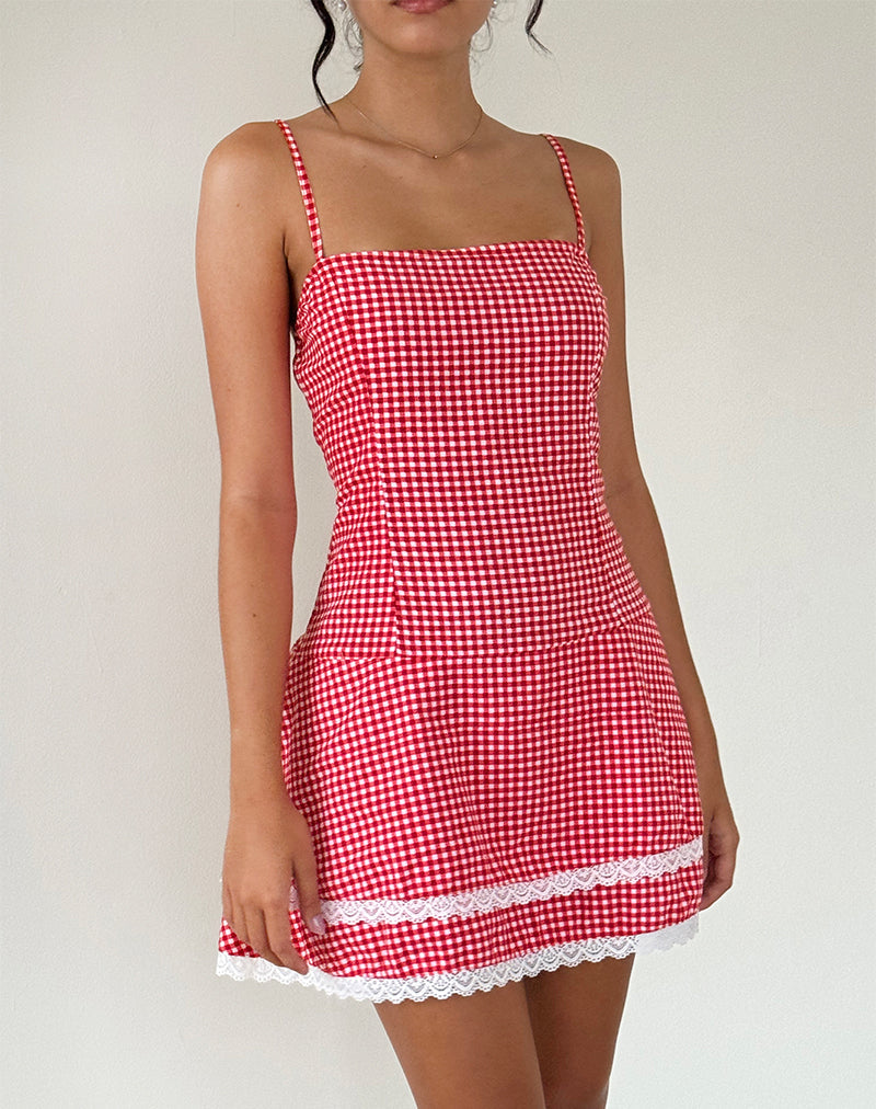 Image de la mini robe Flossie en vichy rouge