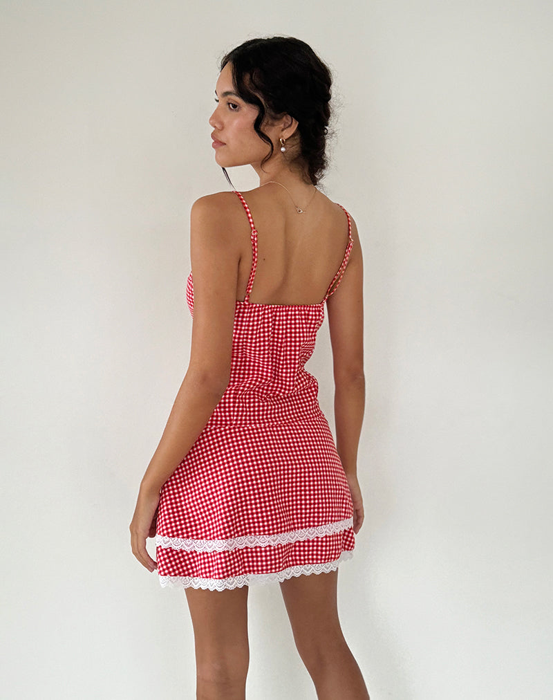 Image de la mini robe Flossie en vichy rouge