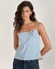 Image de Flowa Top en bleu à petites rayures verticales avec rosette