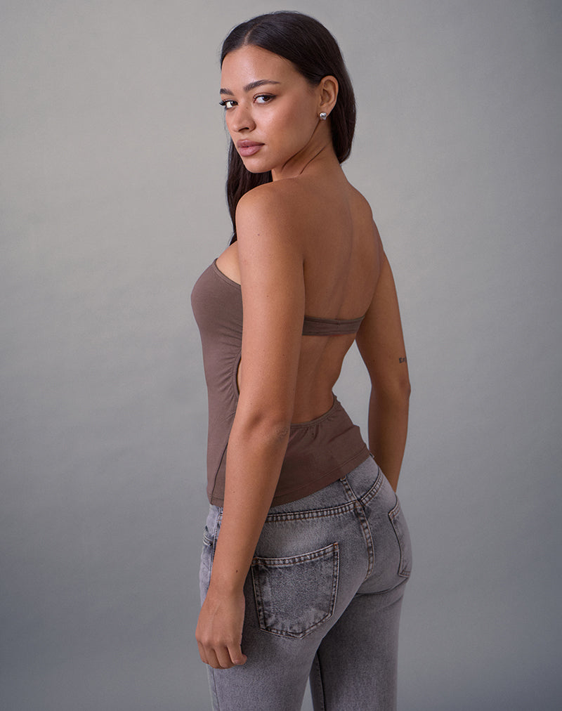 Haut bandeau Foster en jersey de rayonne taupe foncé