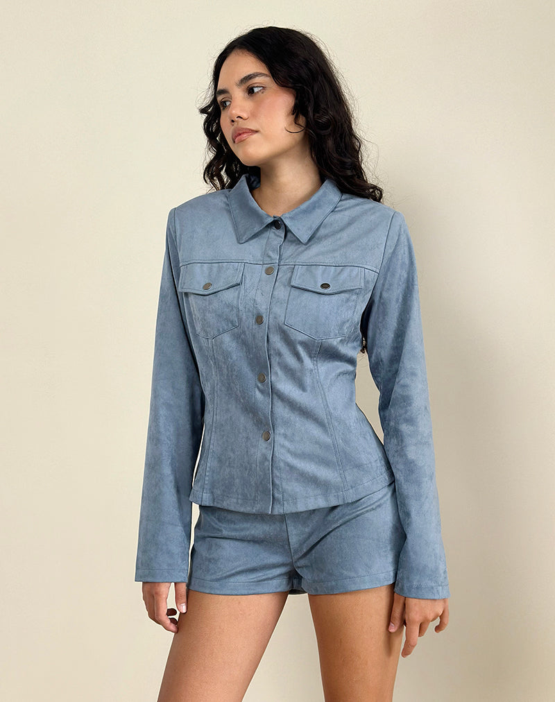 Image de la veste Fyodora en daim Dusty Blue