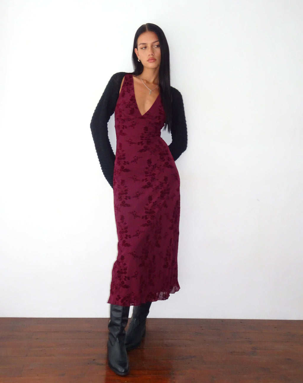 Robe midi Gabriela, Botanical Flower Maroon
