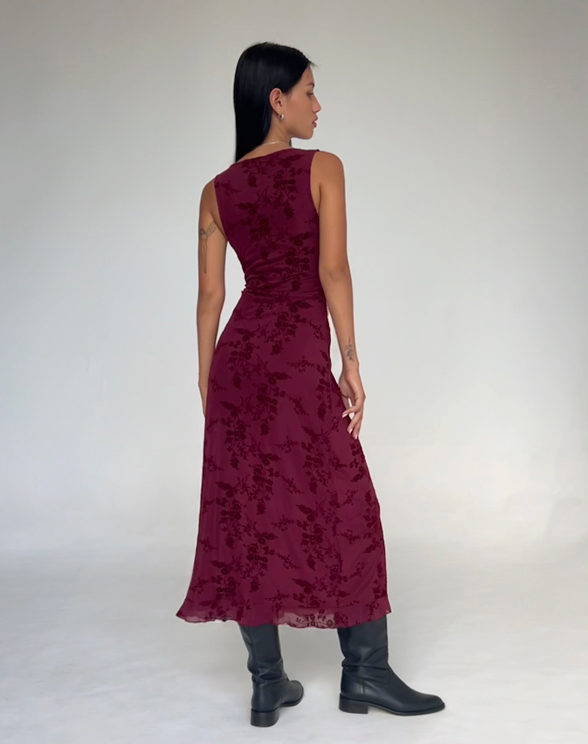 Robe midi Gabriela, Botanical Flower Maroon