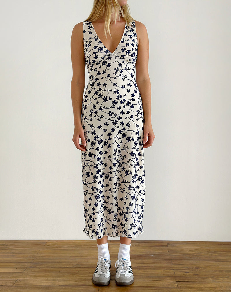 Image de Gabriela Midi Dress in Grunge Floral Flock Cream