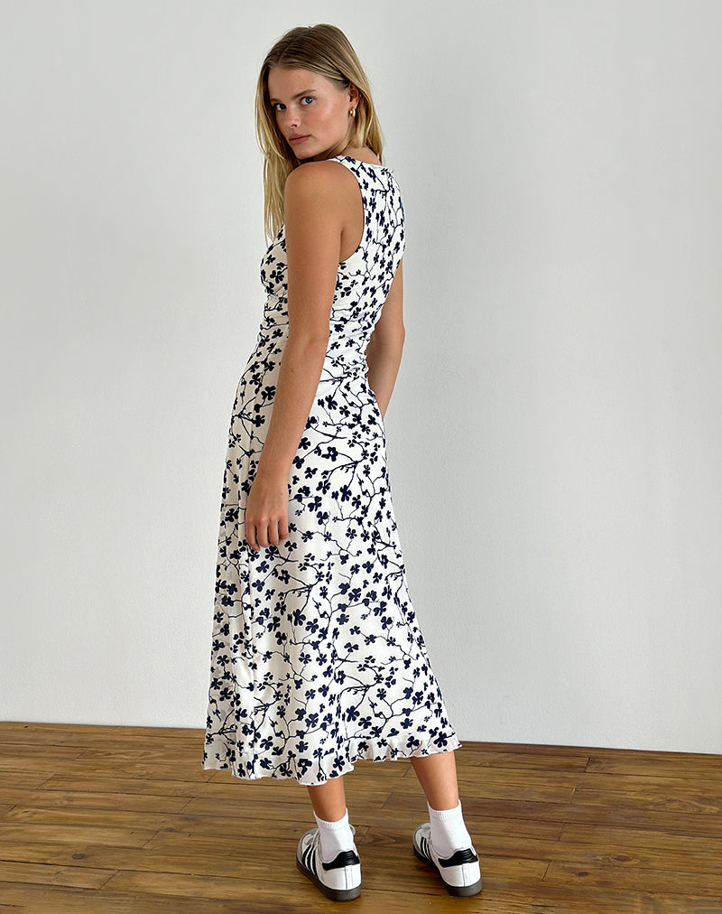 Image de Gabriela Midi Dress in Grunge Floral Flock Cream