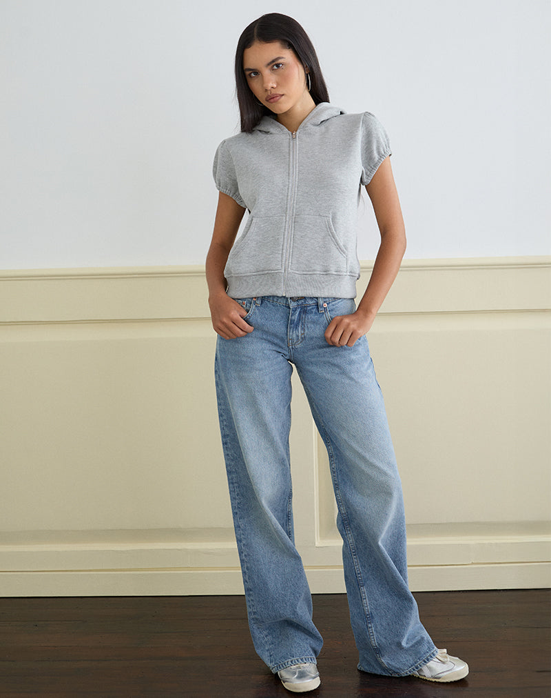 Image de Galia Short Sleeve Zip Hoodie in Grey Marl