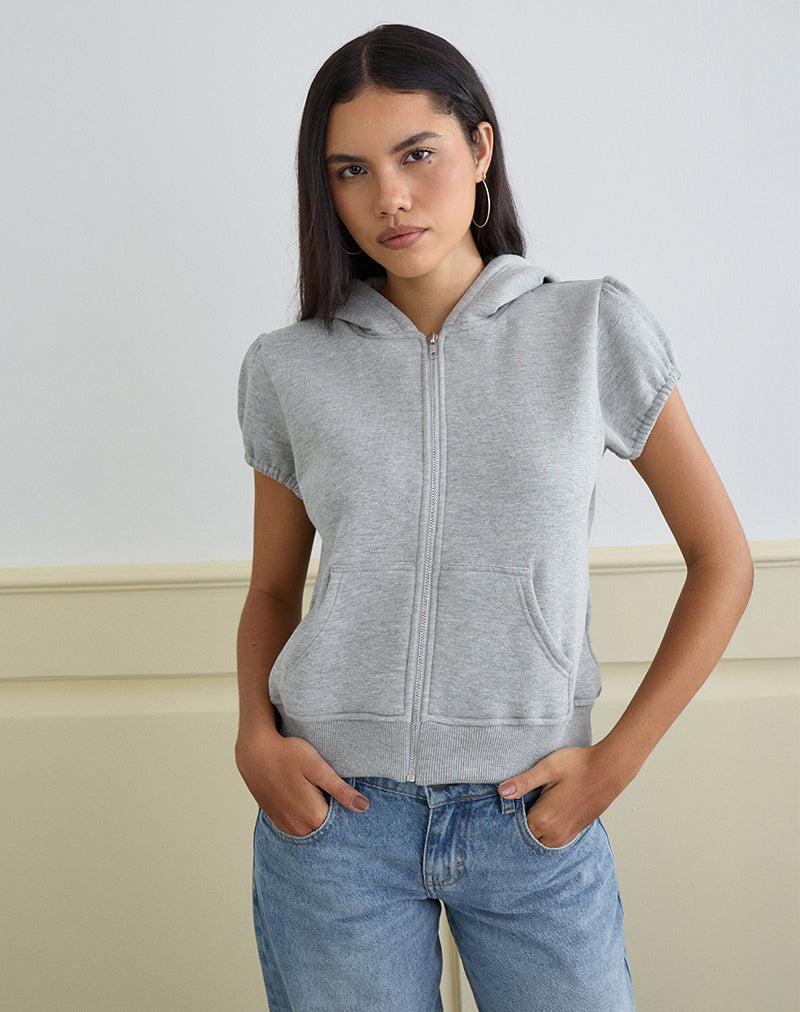 Image de Galia Short Sleeve Zip Hoodie in Grey Marl