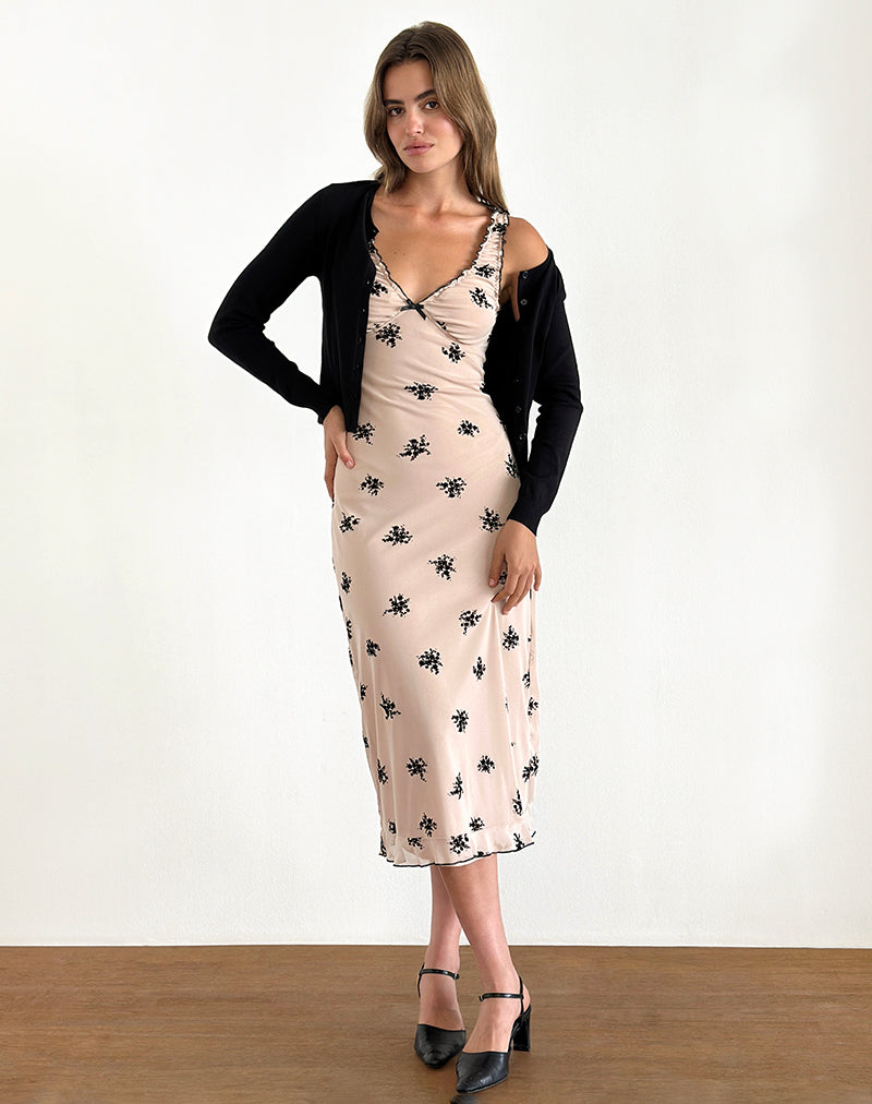 Image de Gandira Midi Dress in Cluster Ditsy Floral Flock Nude