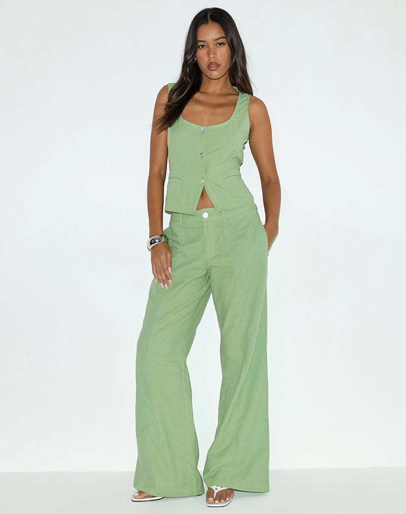 Pantalon Saucy, lin, vert menthe