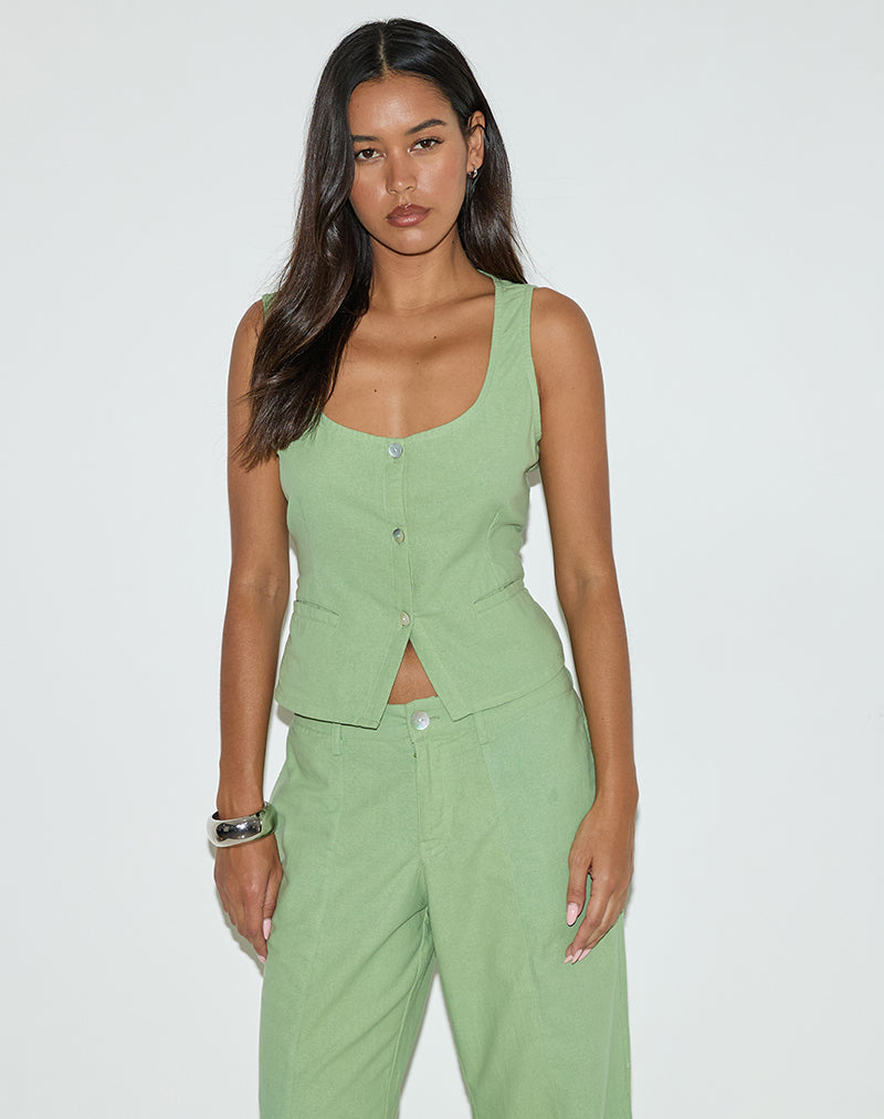 Gilet Ganita, lin, vert menthe