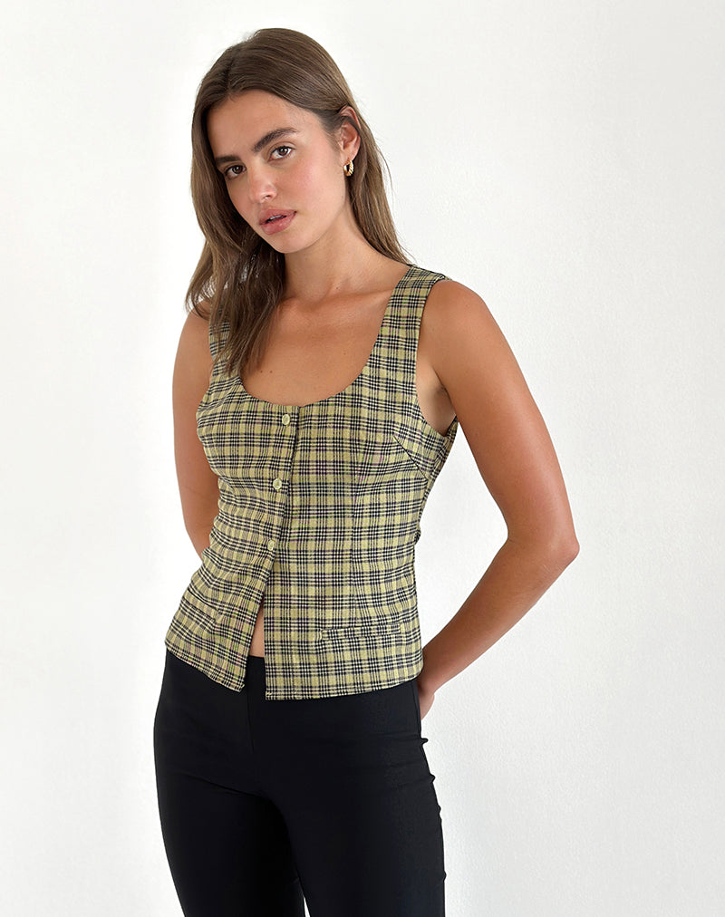 Image de Ganita Gilet boutonné à carreaux jaunes
