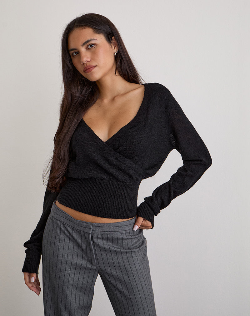 Image de Nilza Wrap Top in Knit Black