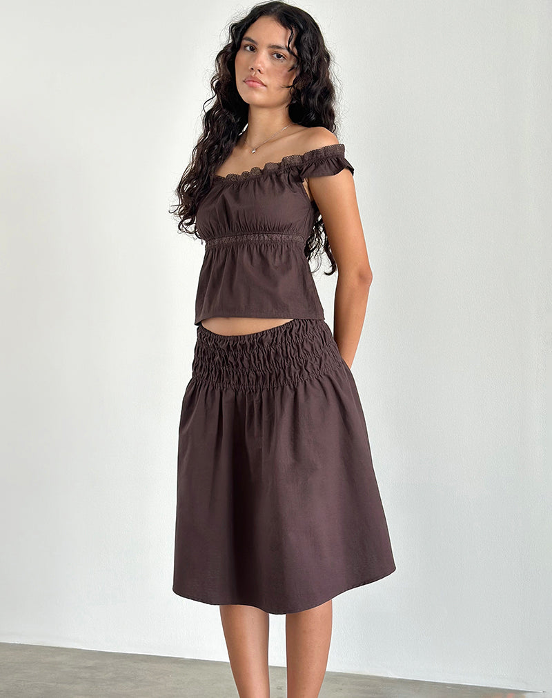 Image de Gapita Bardot Top in Poplin Deep Mahogany