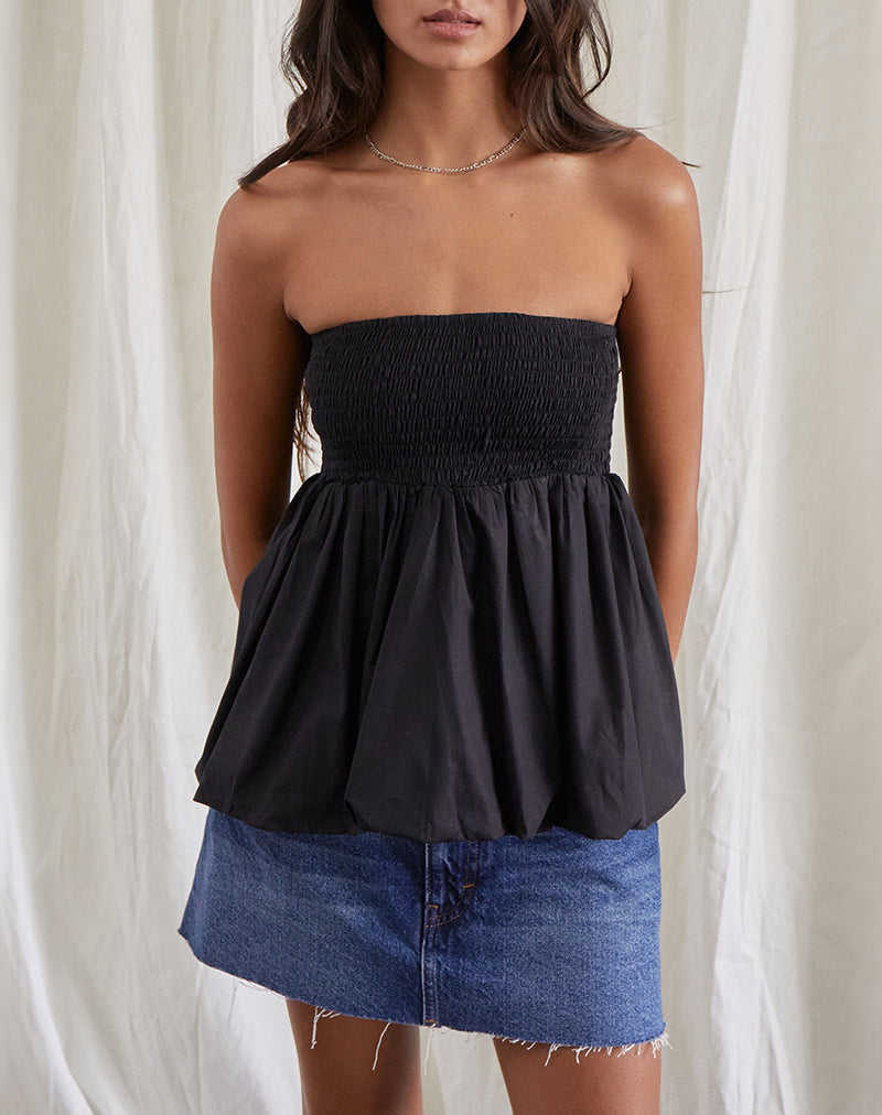 Image de Gaux Puffball Shirred Bandeau Top in Black