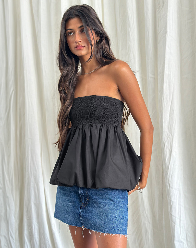 Image de Gaux Puffball Shirred Bandeau Top in Black