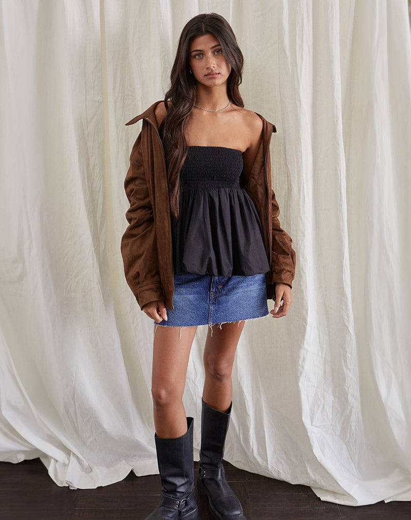 Image de Gaux Puffball Shirred Bandeau Top in Black
