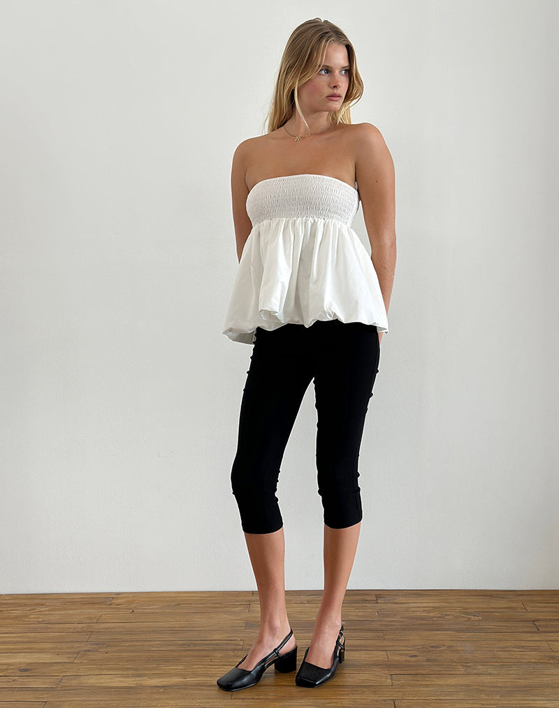 image de Gaux Puffball Shirred Top in Poplin Ivory