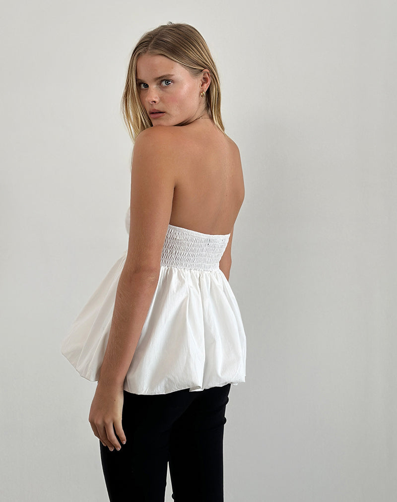 image de Gaux Puffball Shirred Top in Poplin Ivory