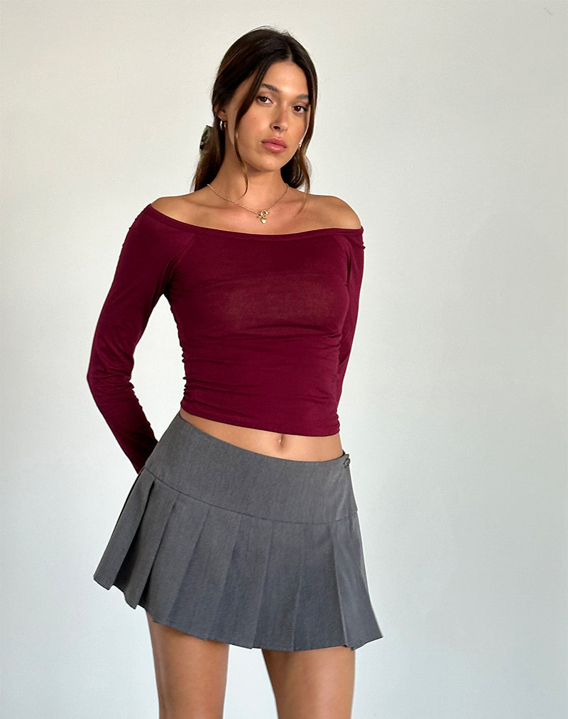 Image de Gavya Bardot Long Sleeve Top in Burgundy