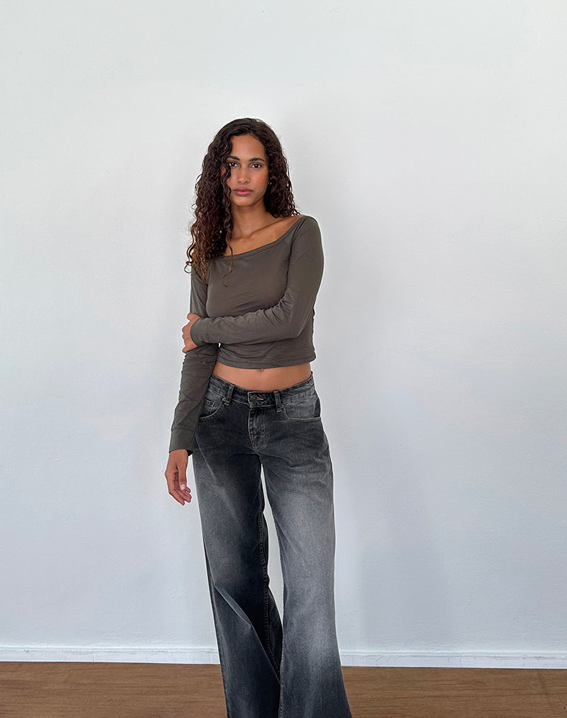 Image de Gavya Long Sleeve Bardot Top in Olive Jersey