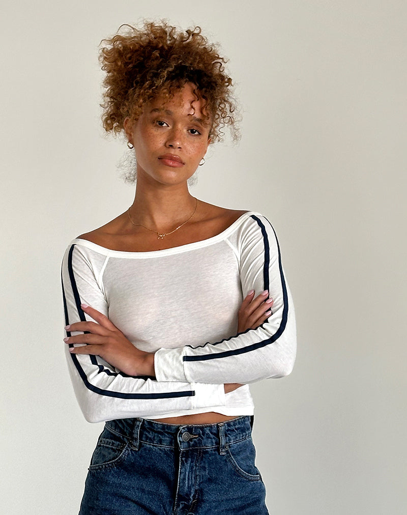 Image de Gavya Long Sleeve Top in Off White with Navy Stripe
