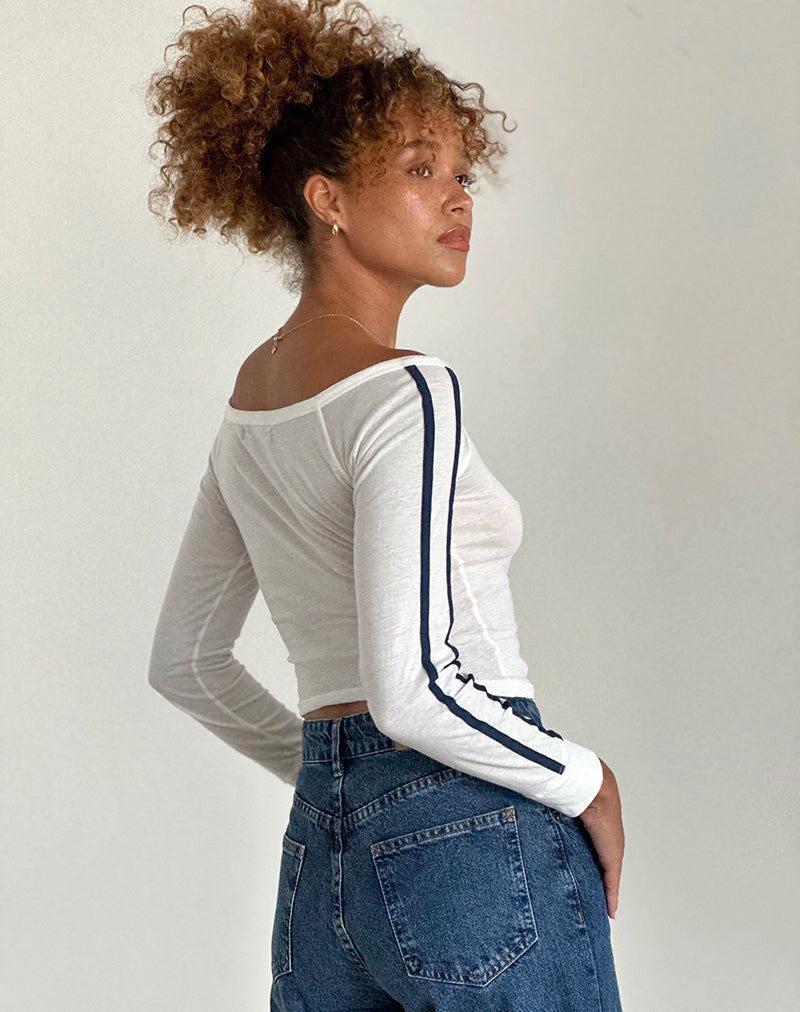 Image de Gavya Long Sleeve Top in Off White with Navy Stripe