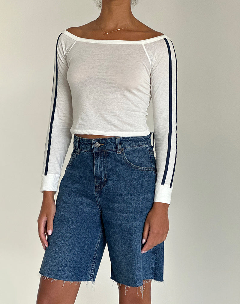 Image de Gavya Long Sleeve Top in Off White with Navy Stripe