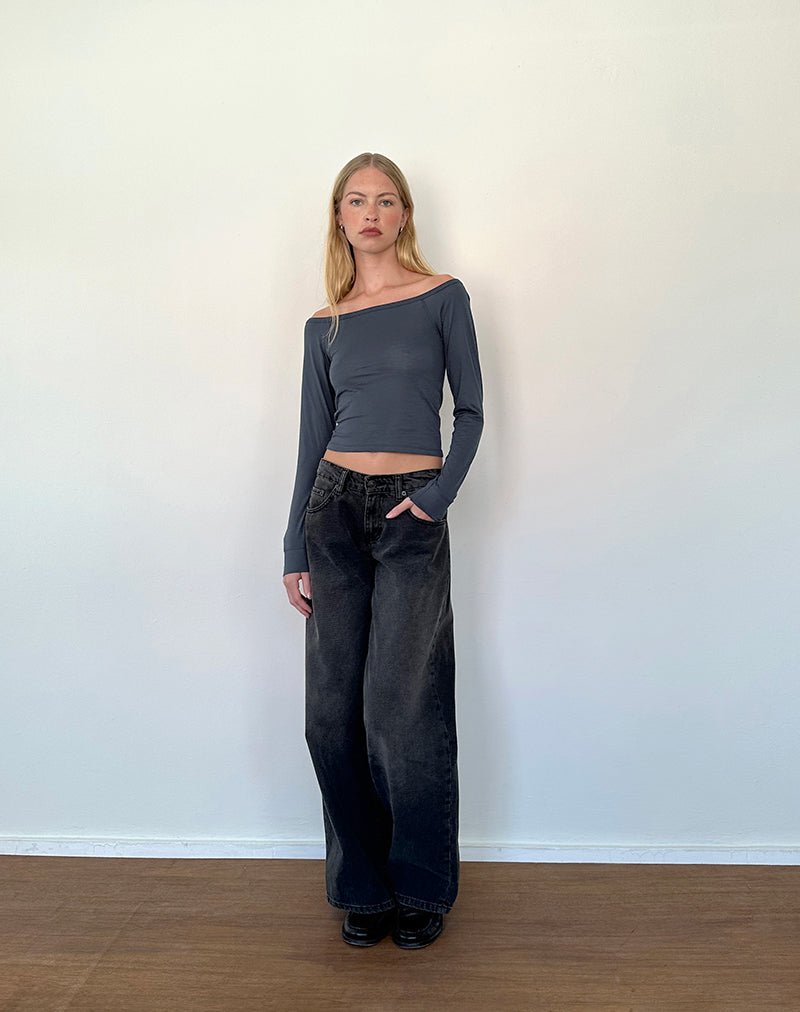 Image de Gavya Long Sleeve Bardot Top in Ocean Storm Jersey