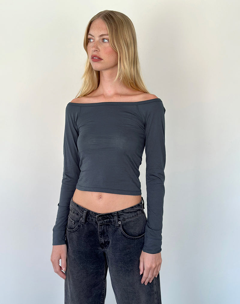 Image de Gavya Long Sleeve Bardot Top in Ocean Storm Jersey