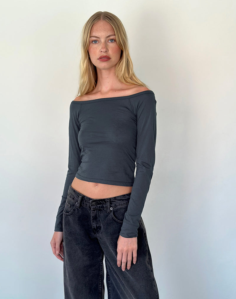 Image de Gavya Long Sleeve Bardot Top in Ocean Storm Jersey