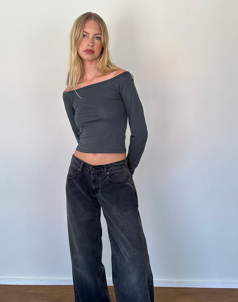Image de Gavya Long Sleeve Bardot Top in Ocean Storm Jersey