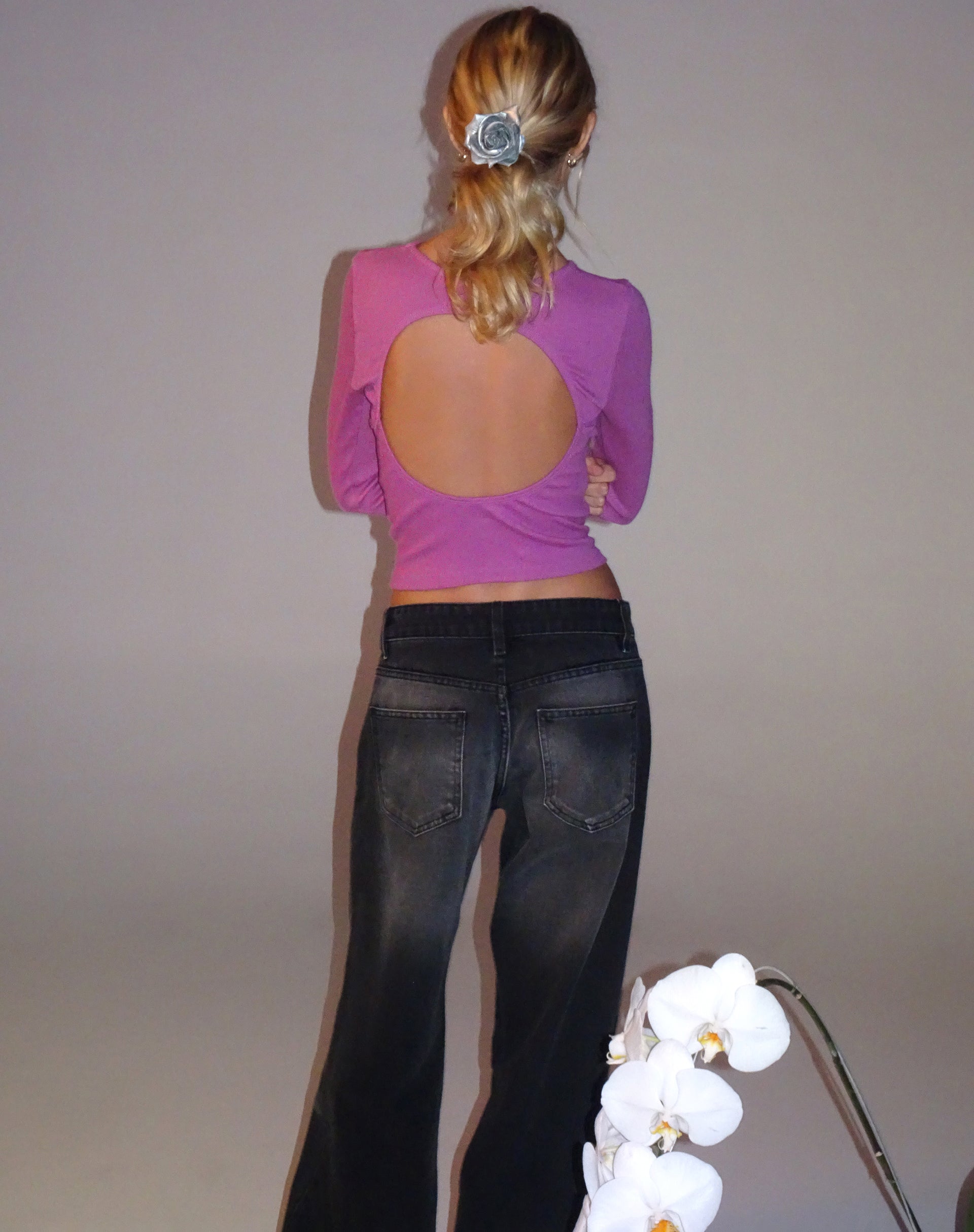 Image de Gelbon Open Back Long Sleeve Top in Cashmere Pink