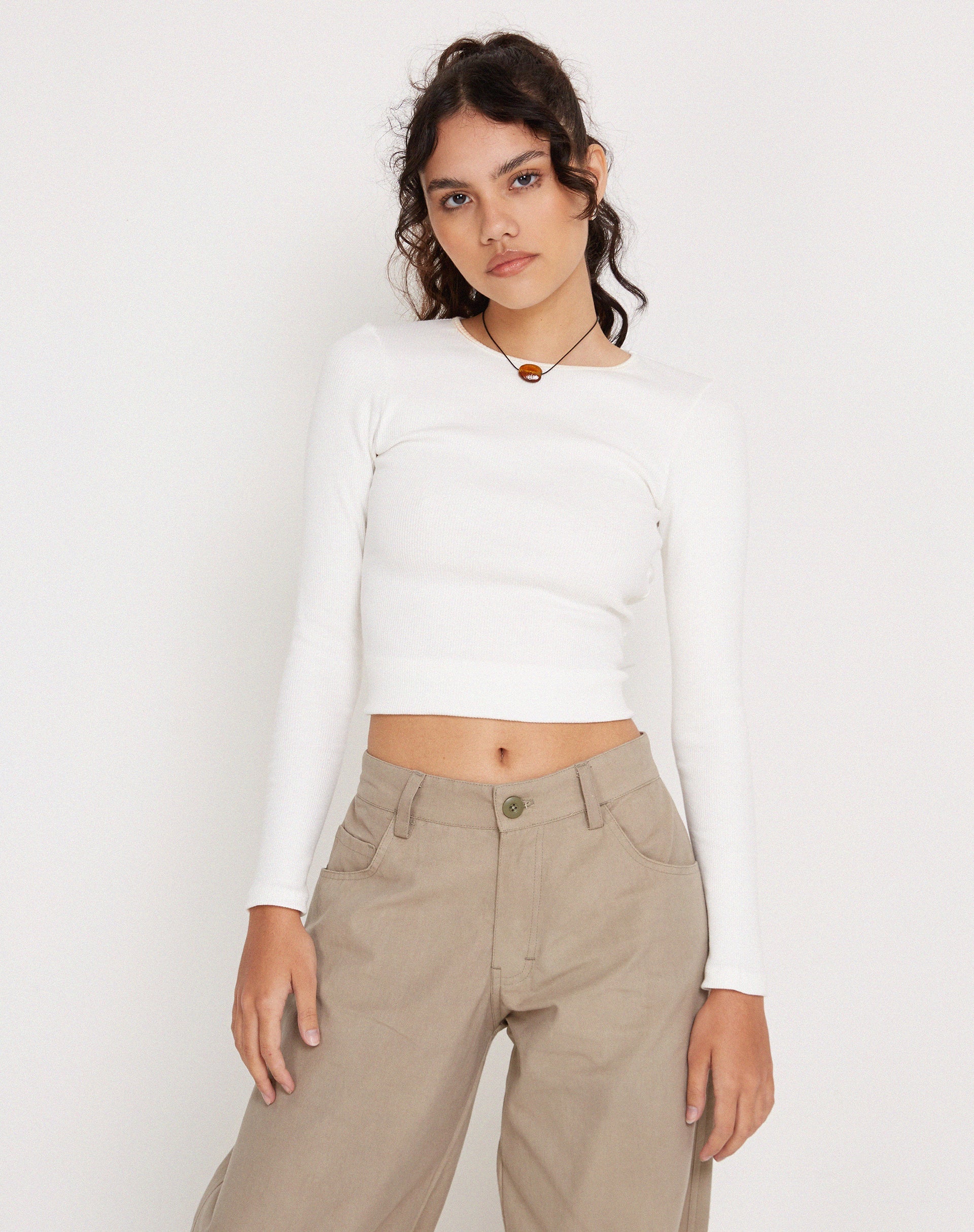 Image de Gelbon Open Back Long Sleeve Top in Rib White