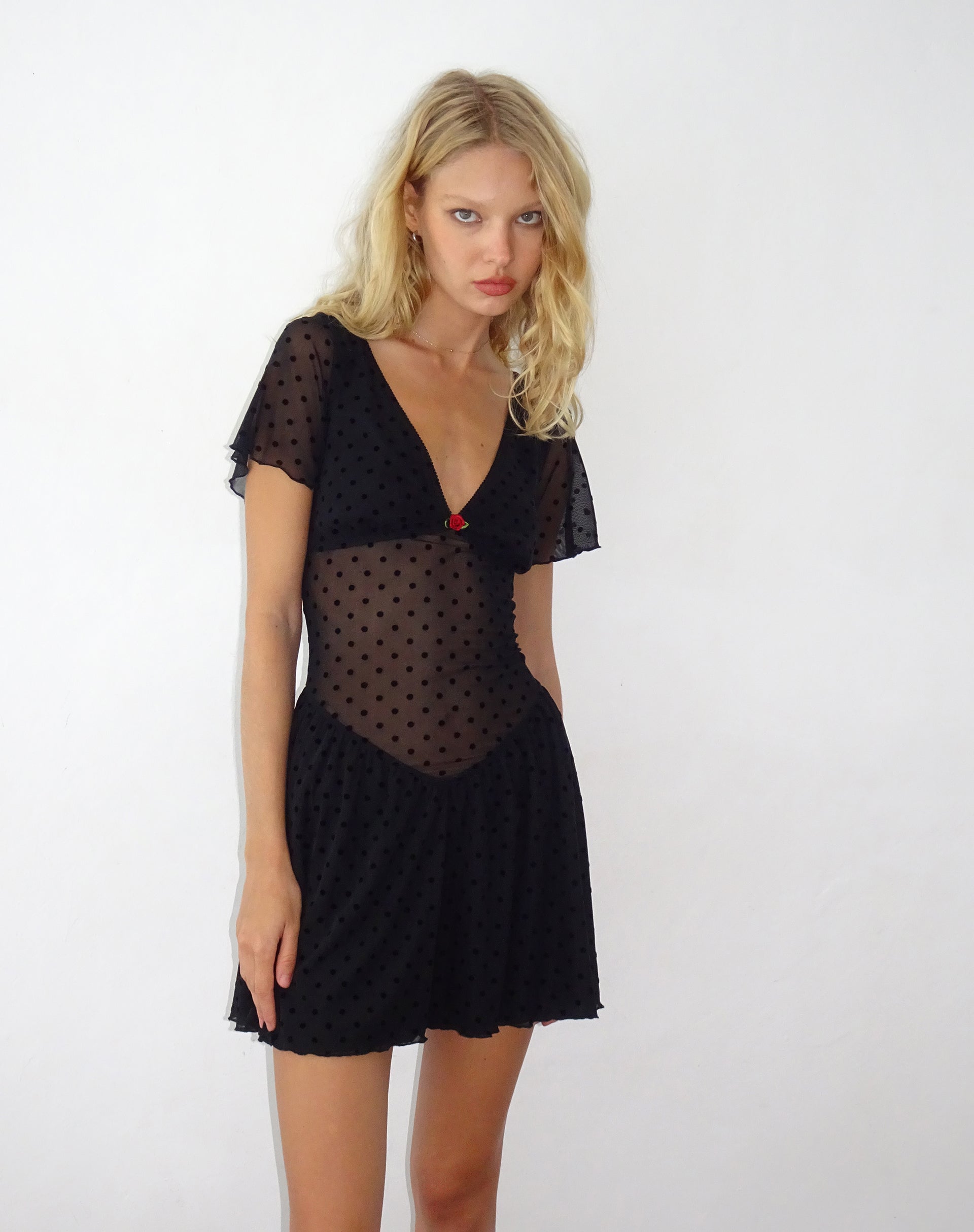 Image de la Mini robe Geni en Polka Black Flock