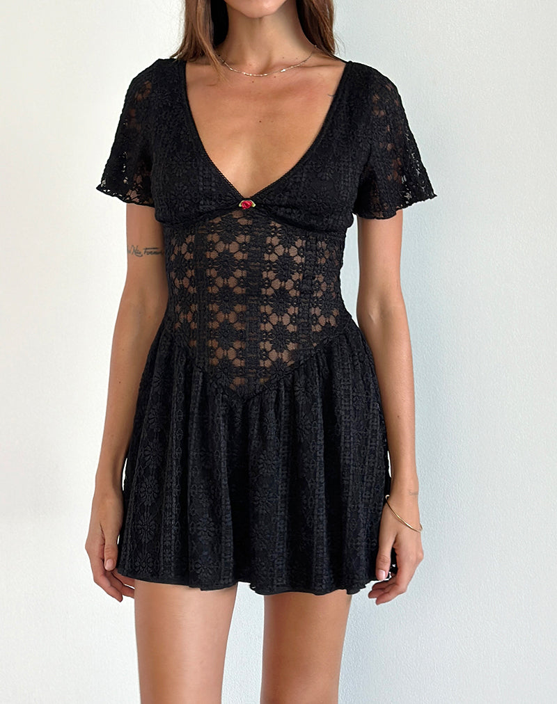Mini robe Geni en dentelle royale noire