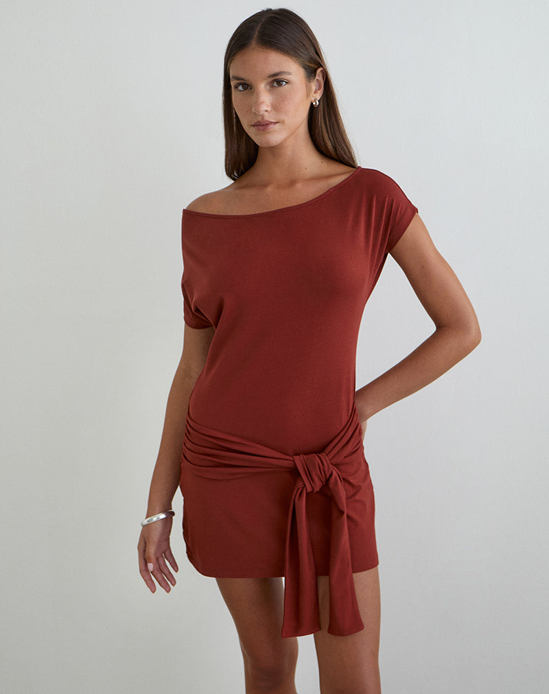 Image de la mini-robe Genya en jersey couleur brique cuite