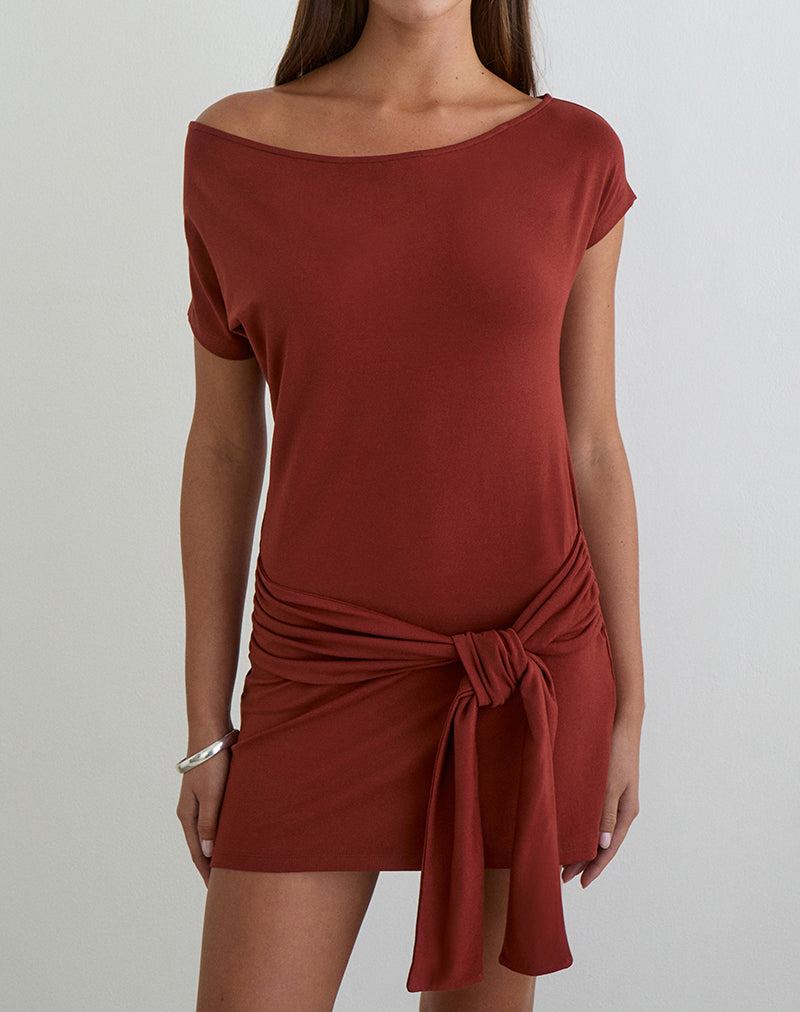 Image de la mini-robe Genya en jersey couleur brique cuite