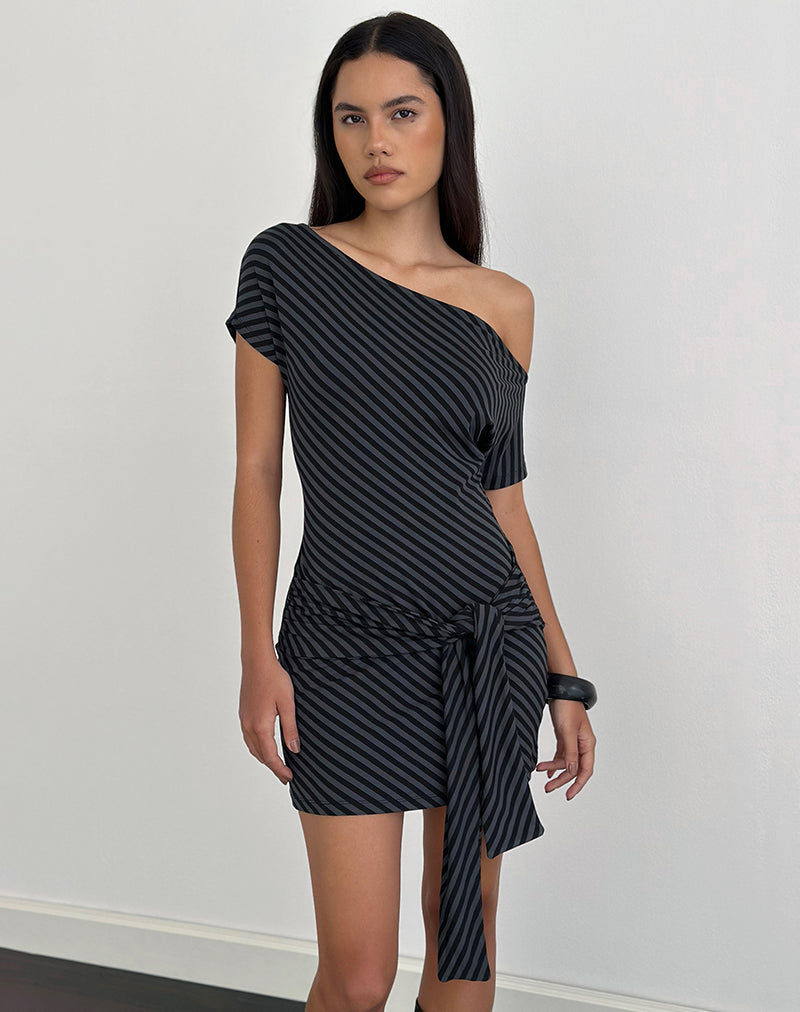 Image de la mini-robe Genya à rayures obliques Ocean Storm