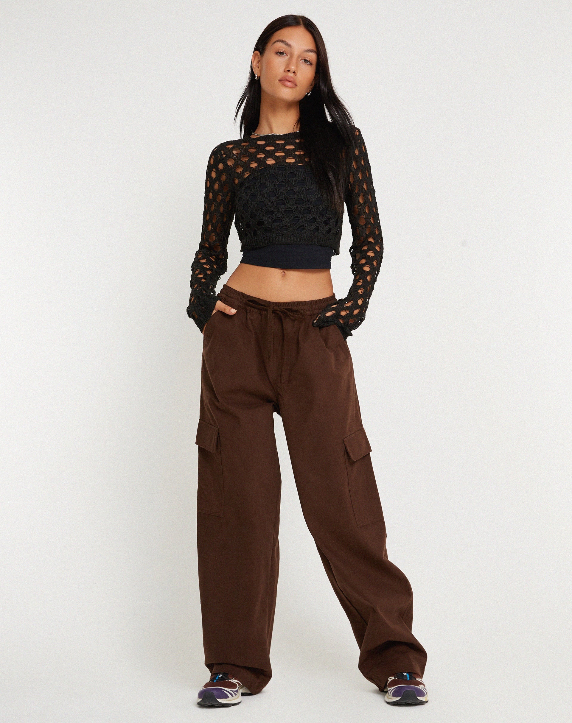 Image de Geona Pantalon cargo à jambes larges en brun