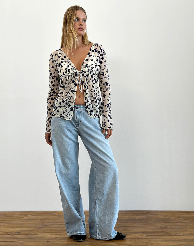 Image de Gerbera Long Sleeve Top in Grunge Floral Flock Cream