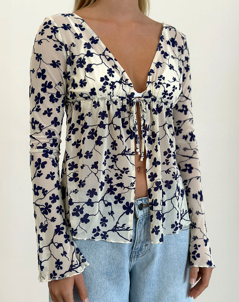 Image de Gerbera Long Sleeve Top in Grunge Floral Flock Cream