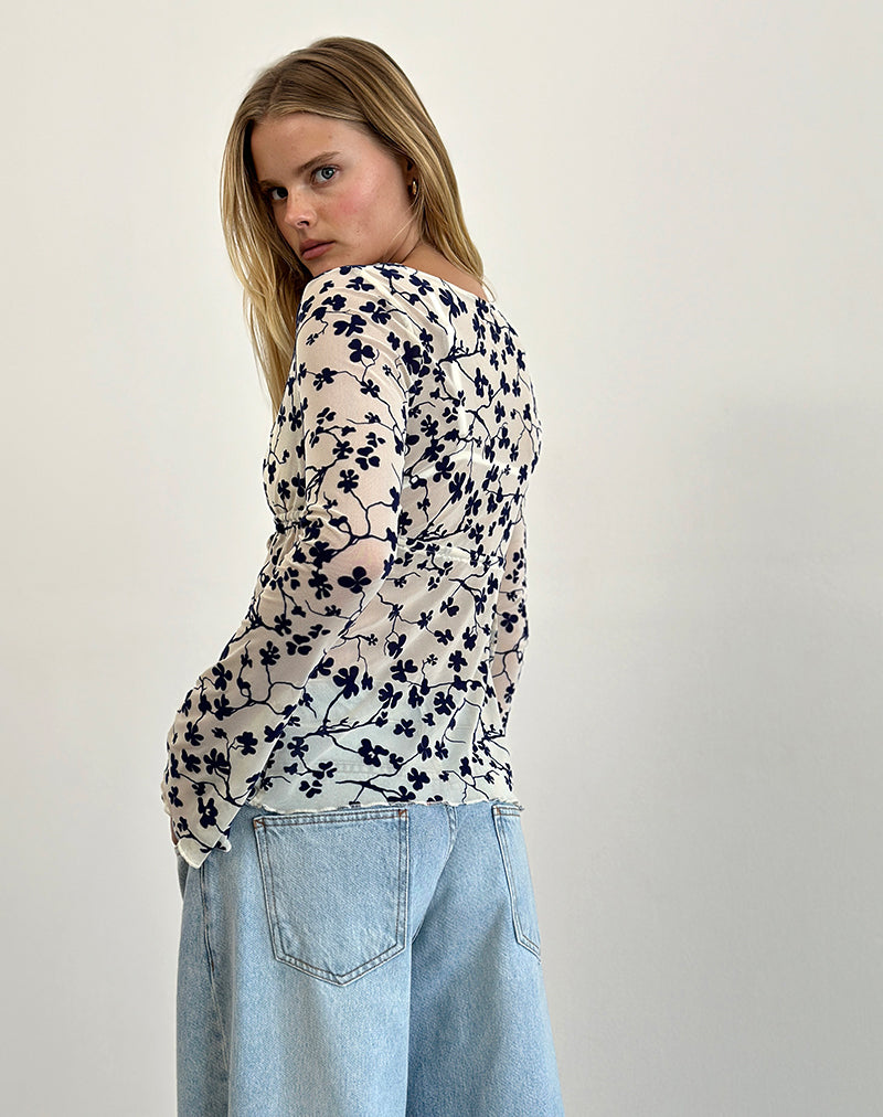 Image de Gerbera Long Sleeve Top in Grunge Floral Flock Cream