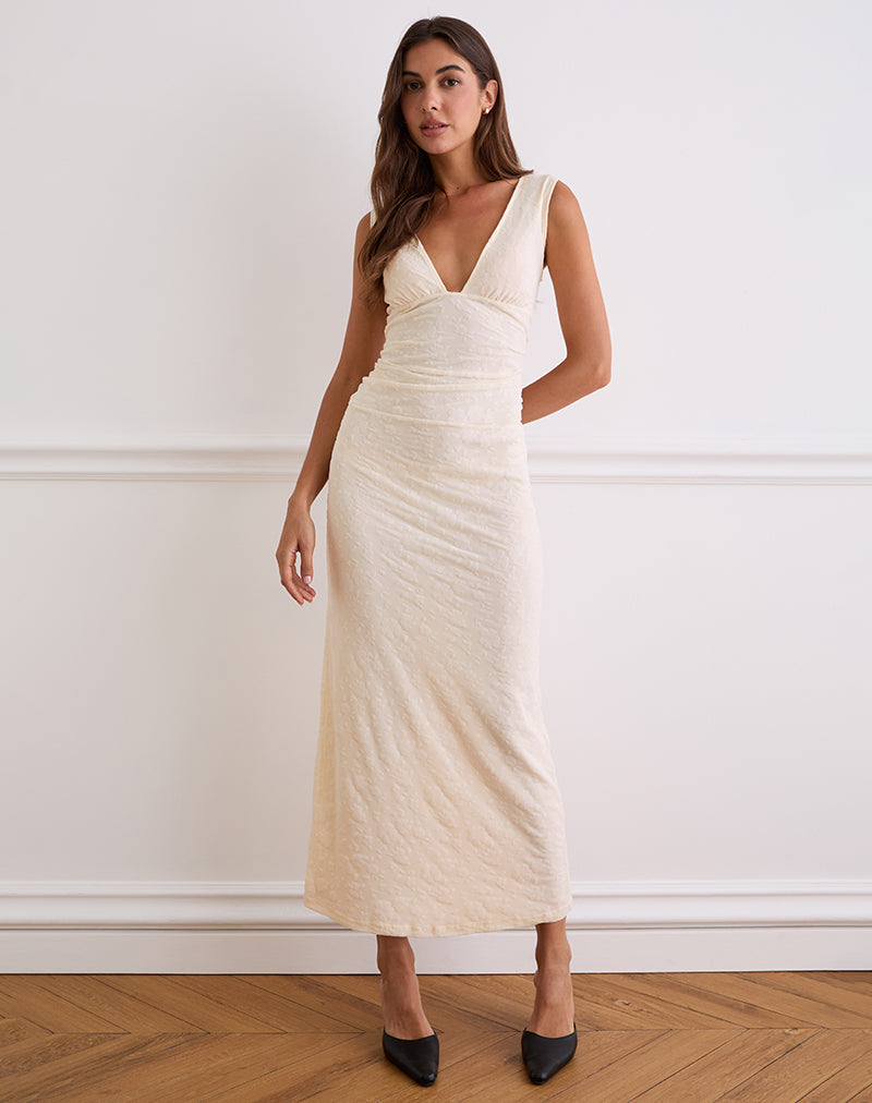 Robe longue Gerda en flocage floral crème